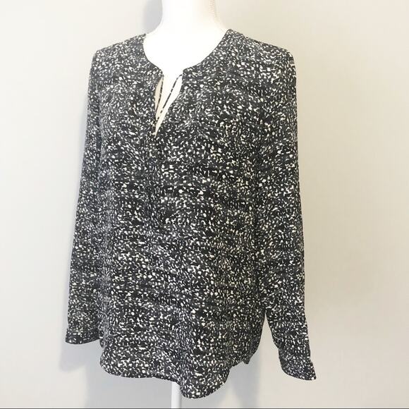 Rebecca Taylor black silk geometric blouse size 6 flowy long sleeve designer - Picture 6 of 9